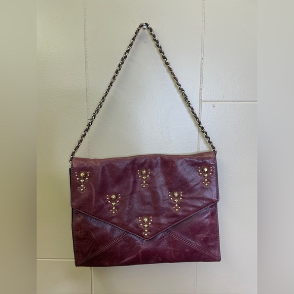 Juicy Couture Topanga Chain Link Studded Leather Shoulder Bag Burgundy - Picture 2 of 7